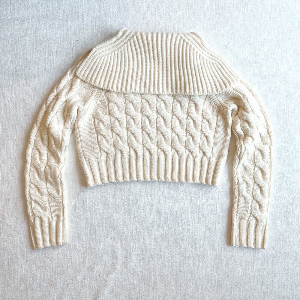 NWOT Rebecca Taylor Cream Cropped Merino Wool Sweater, Size Medium
